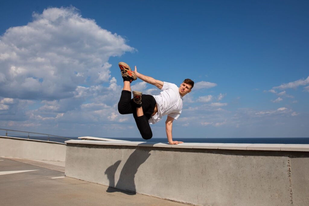 Man doing parkour training outdoors