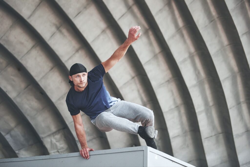 Man doing parkour jump